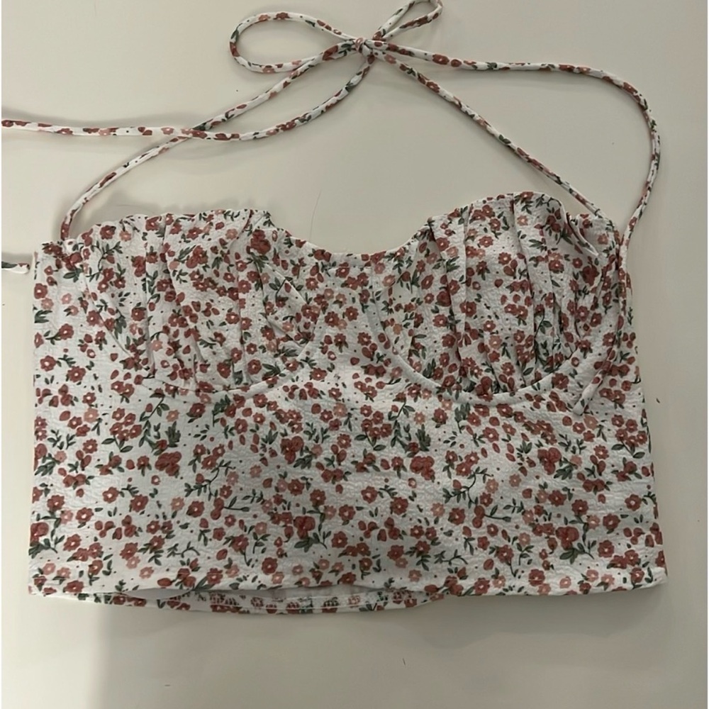 Princess Polly White and Red Floral Crop Top